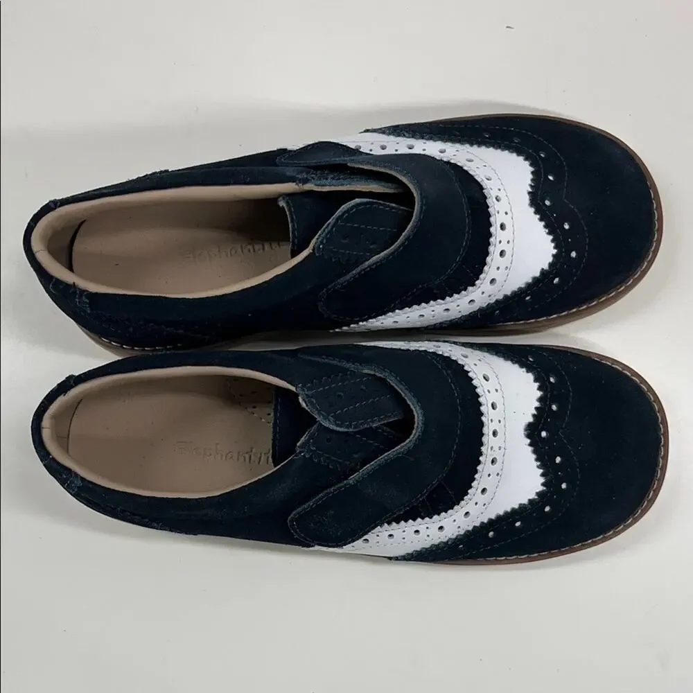 NEW Elephantito Jamie Navy/White Suede Oxford Wingtip Shoes Size 3